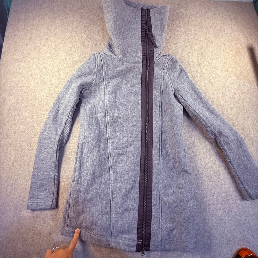 Lululemon Heathered Grey Scuba Asymmetrical Full Zip Funnel Neck Jacket
